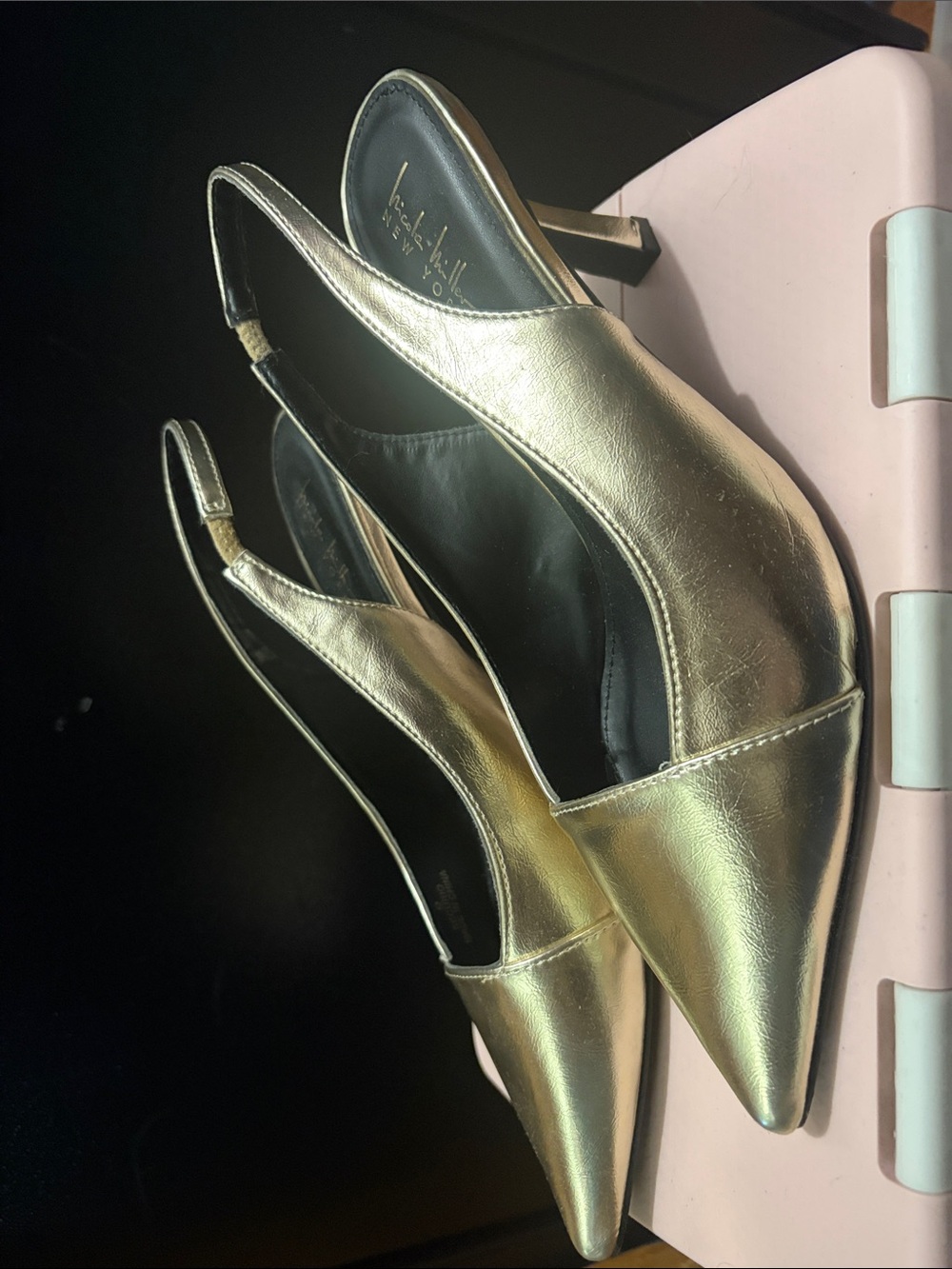 Nicole Miller Metallic Gold Pointed Slingback Heels